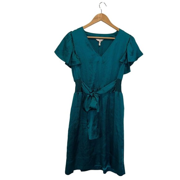 Rebecca Taylor Flutter Teal Silk V-Neck Women Mini Dress Size 8 - Picture 2 of 8